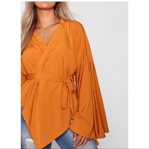 Plus Wide Sleeve Wrap Top